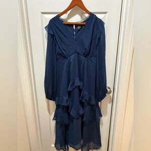 ASOS Maternity Navy Ruffle Long Sleeve Dress